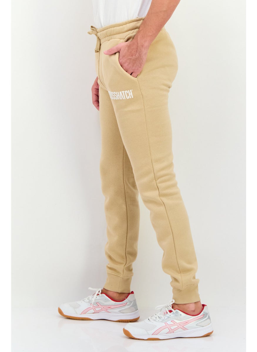 Men Regular Fit Brand Logo Jogger Pants, Khaki