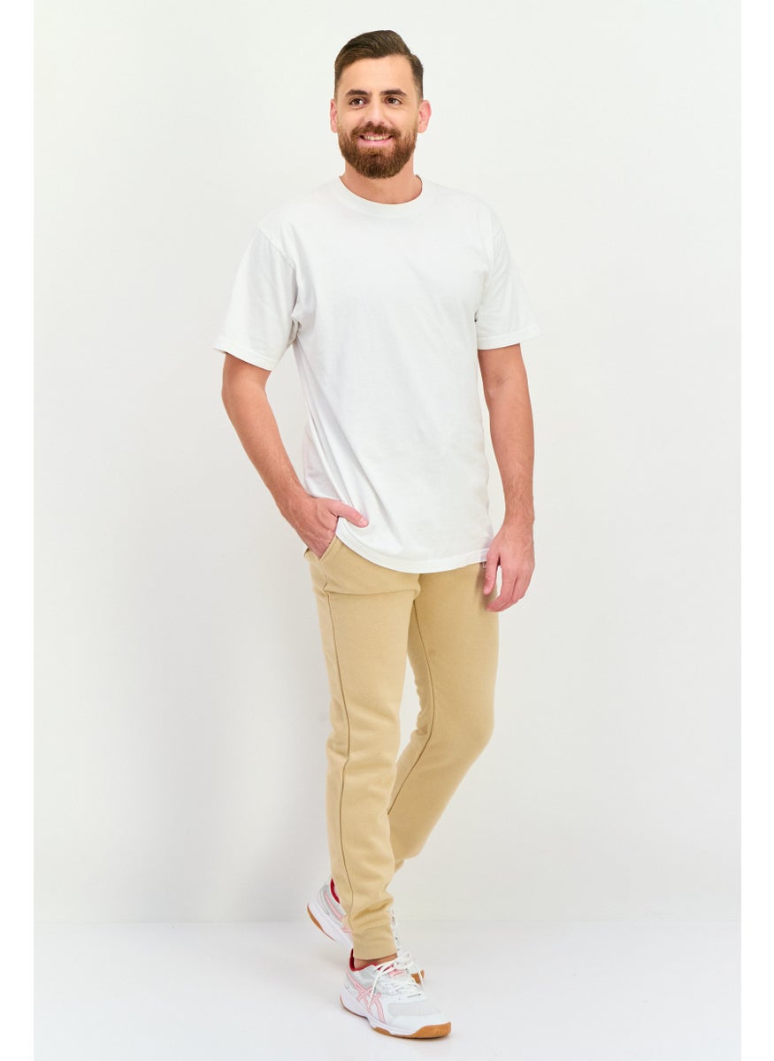 Men Regular Fit Brand Logo Jogger Pants, Khaki