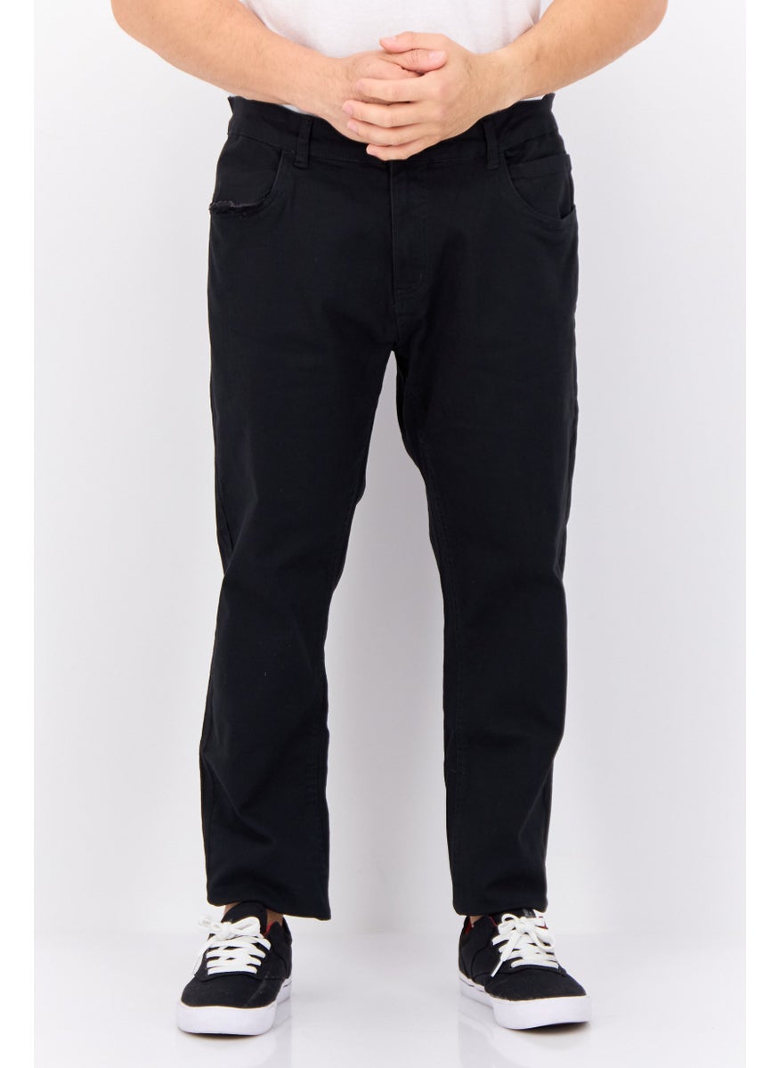 Men Regular Fit Plain Chino Pants, Black