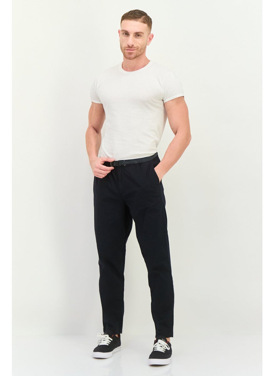 Men Regular Fit Solid Chino Pants, Navy