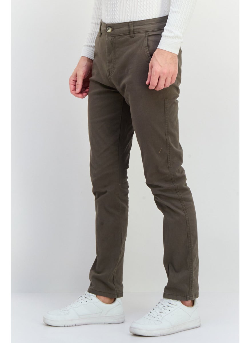 Men Slim Fit Solid Chino Pants, Olive