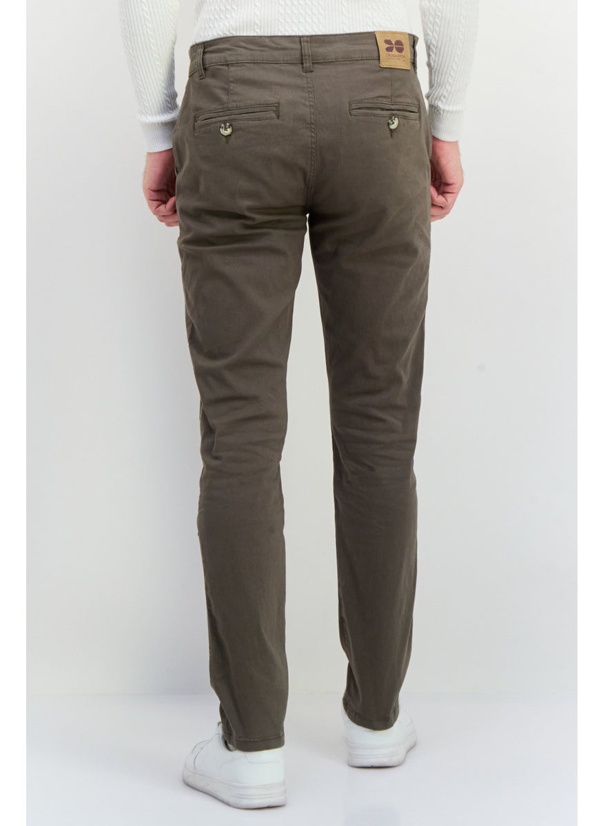 Men Slim Fit Solid Chino Pants, Olive