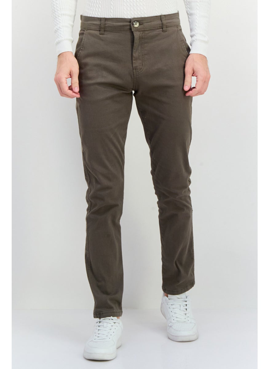Men Slim Fit Solid Chino Pants, Olive