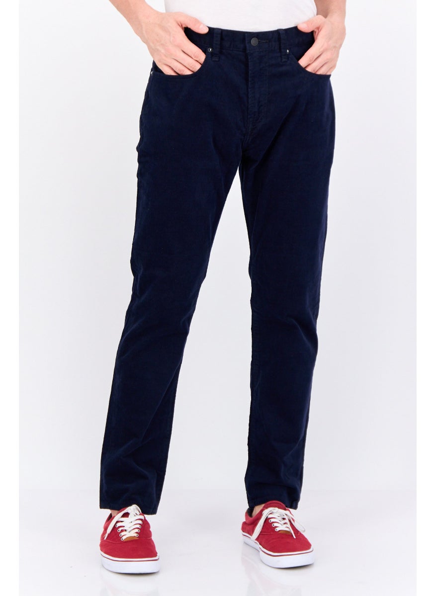 Men Slim Fit Textured Corduroy Pants, Navy