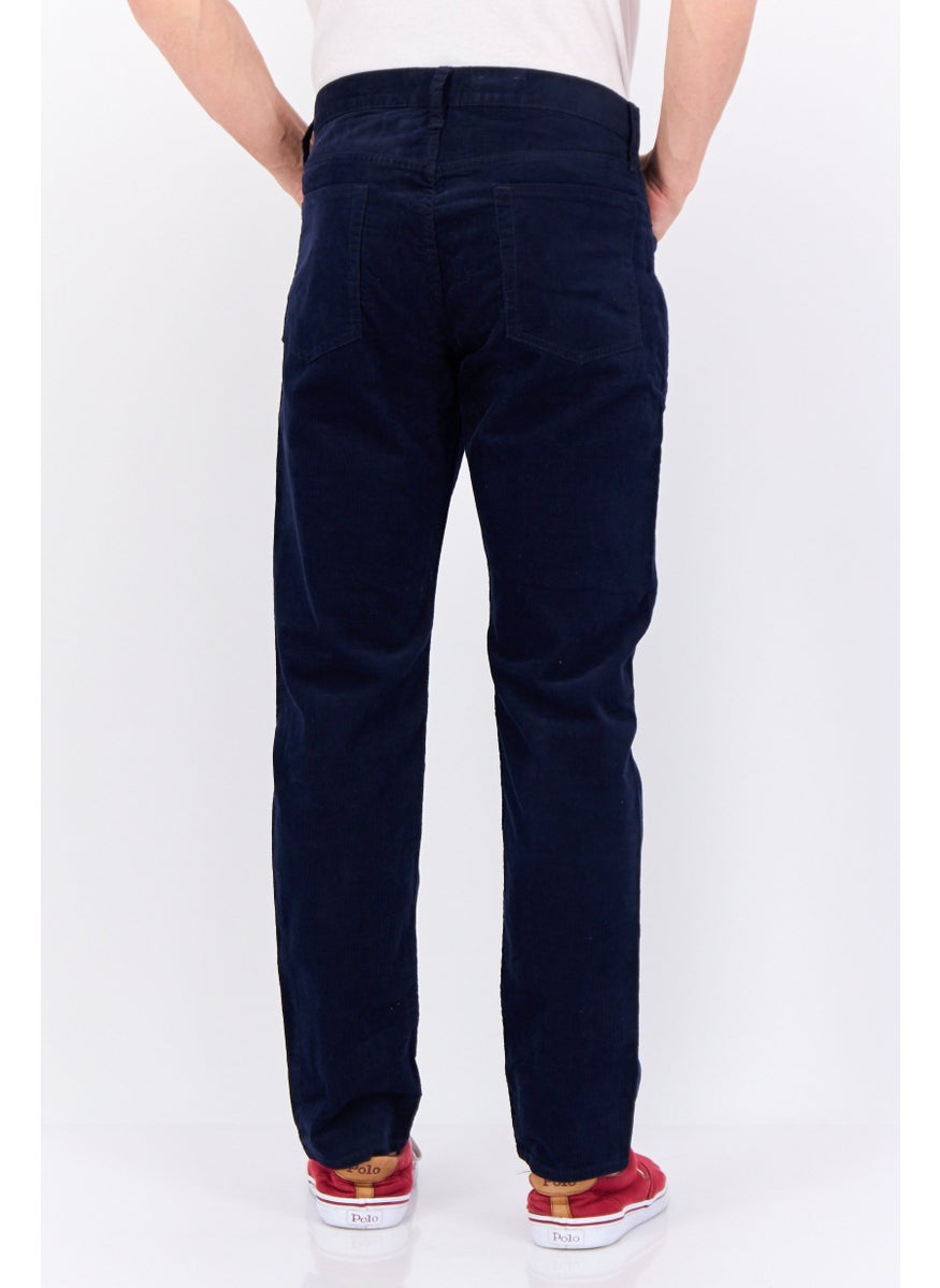 Men Slim Fit Textured Corduroy Pants, Navy