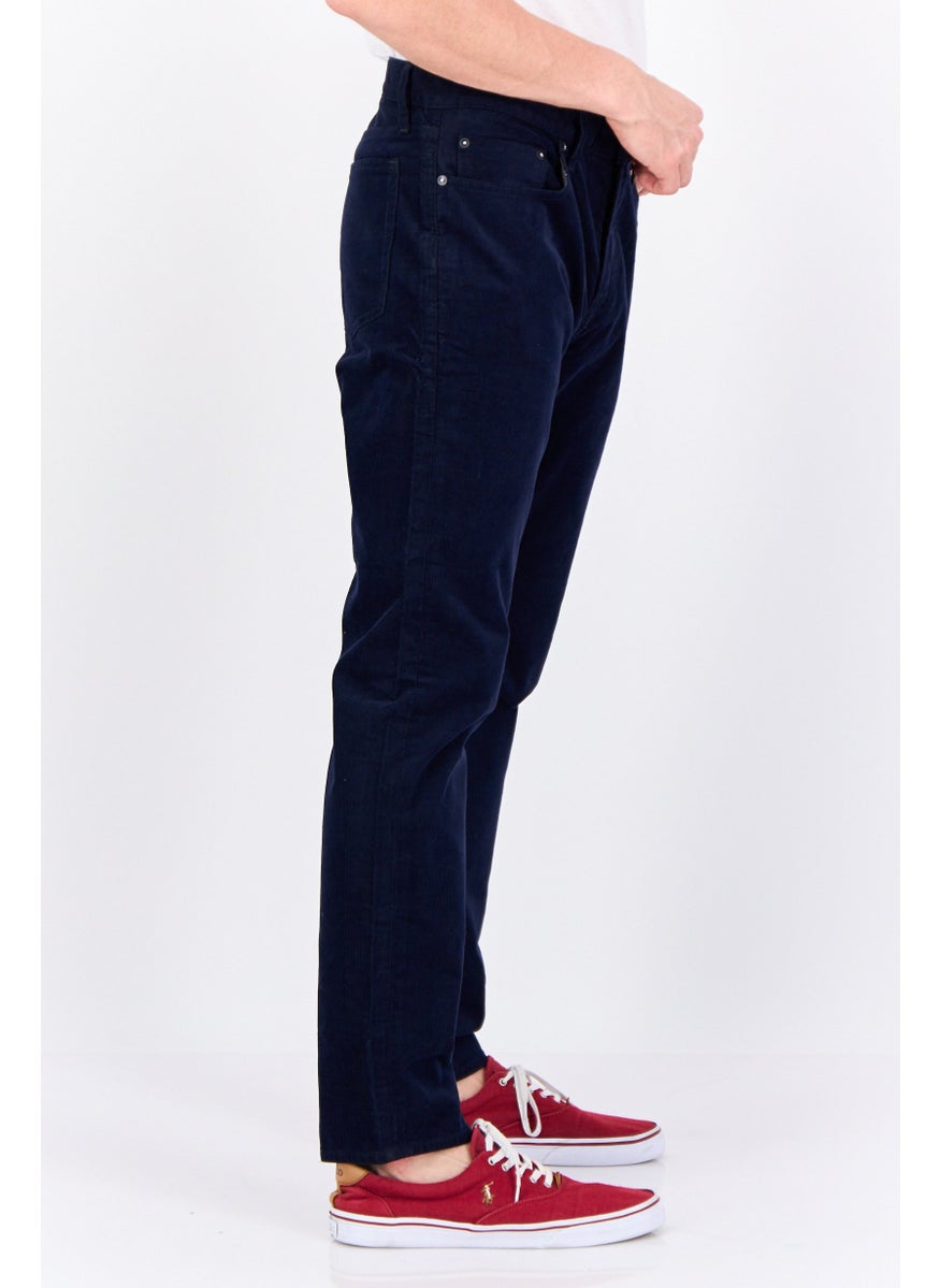 Men Slim Fit Textured Corduroy Pants, Navy