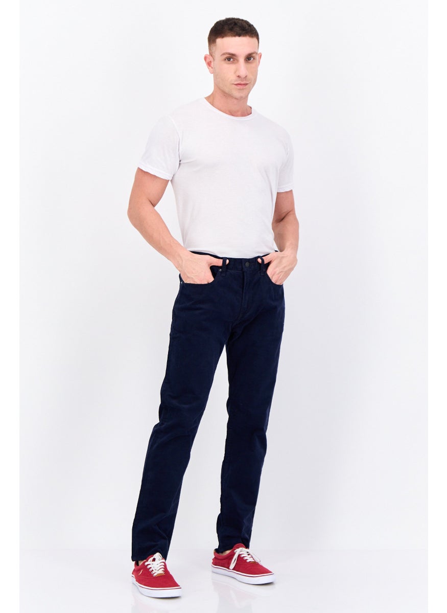 Men Slim Fit Textured Corduroy Pants, Navy