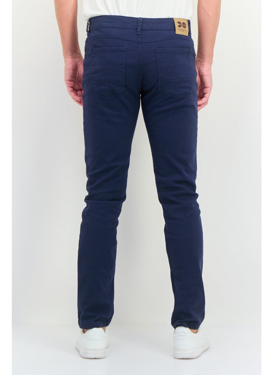 Men Regular Fit Solid Chino Pants, Navy Blue