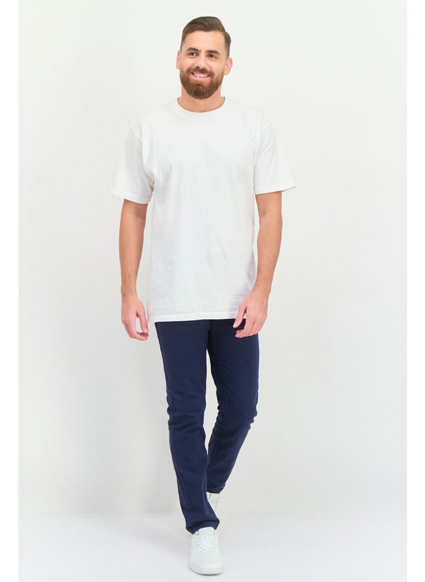 Men Regular Fit Solid Chino Pants, Navy Blue