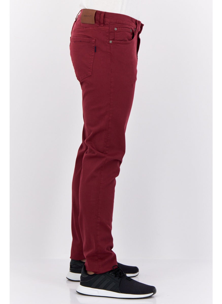 Men Slim Fit Plain Chino Pants, Maroon