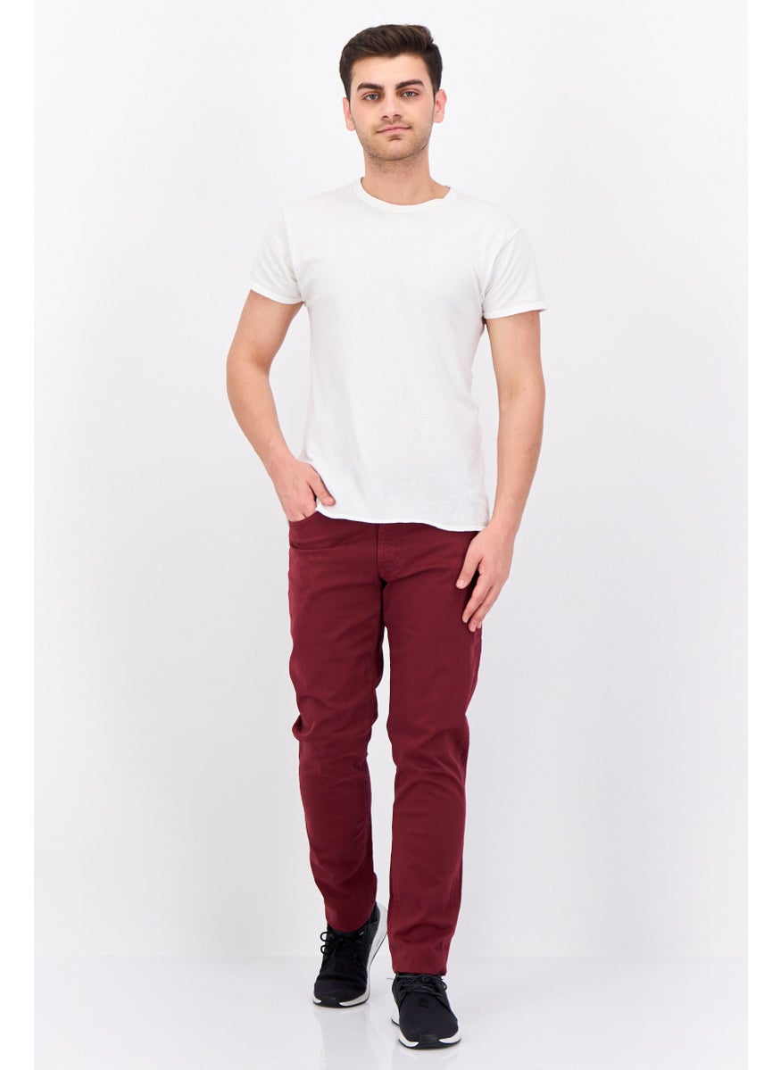 Men Slim Fit Plain Chino Pants, Maroon