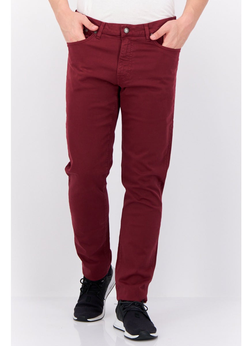 Men Slim Fit Plain Chino Pants, Maroon