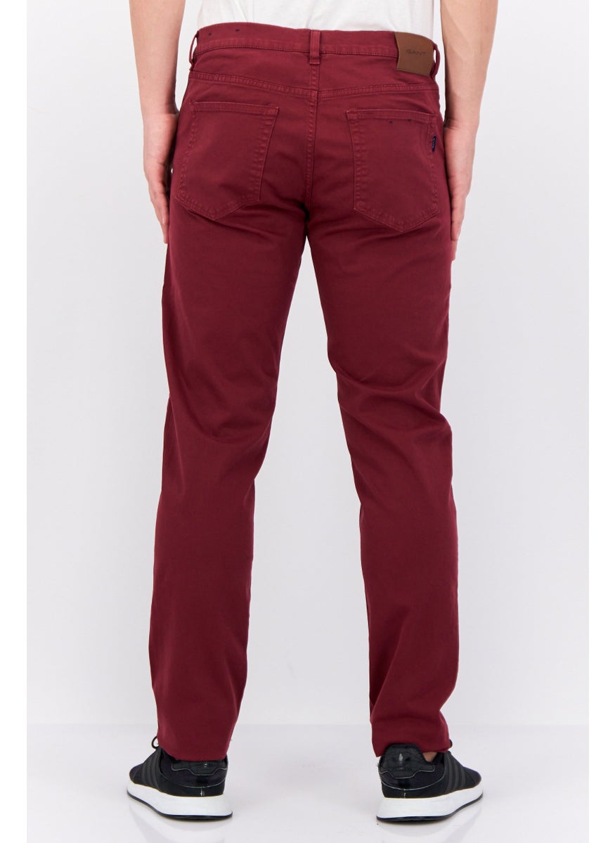 Men Slim Fit Plain Chino Pants, Maroon