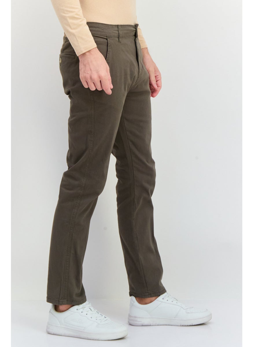 Men Slim Fit Solid Chino Pants, Olive