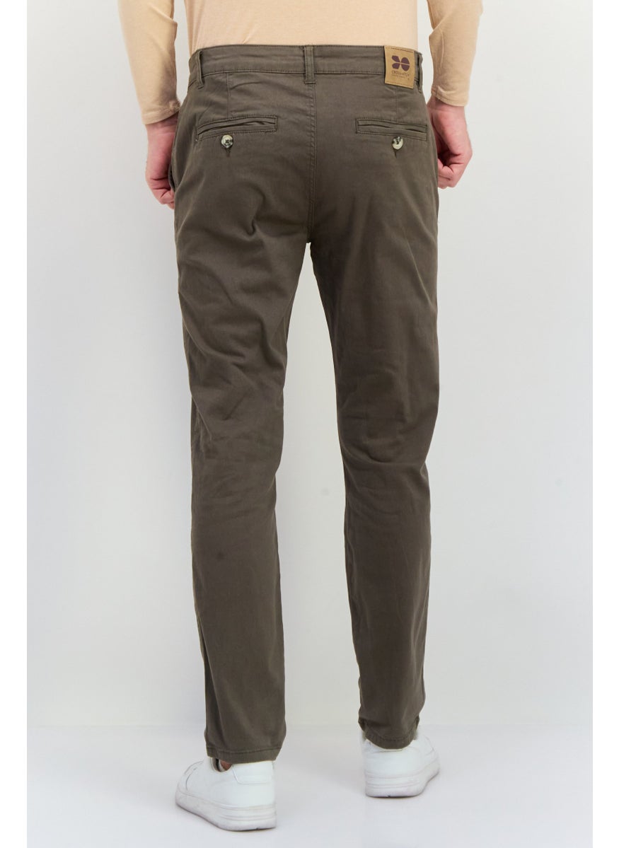 Men Slim Fit Solid Chino Pants, Olive
