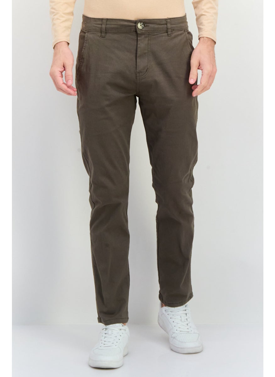 Men Slim Fit Solid Chino Pants, Olive