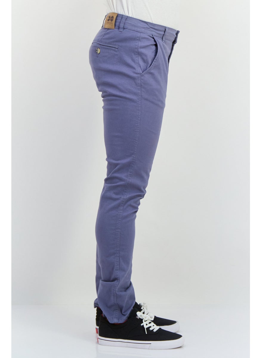 Men Slim Fit Plain Chino Pants, Pale Blue