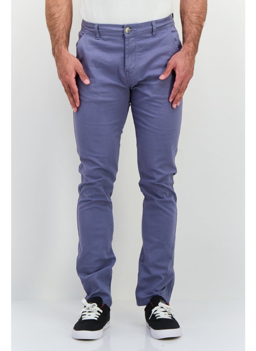 Men Slim Fit Plain Chino Pants, Pale Blue