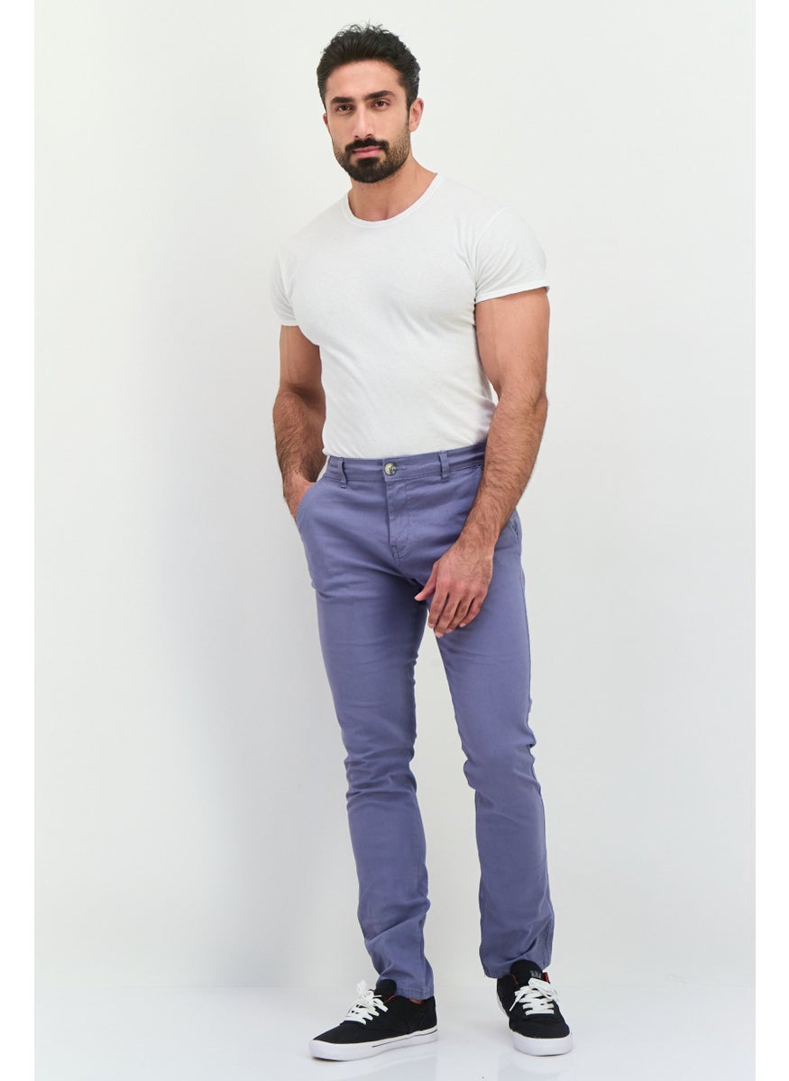 Men Slim Fit Plain Chino Pants, Pale Blue
