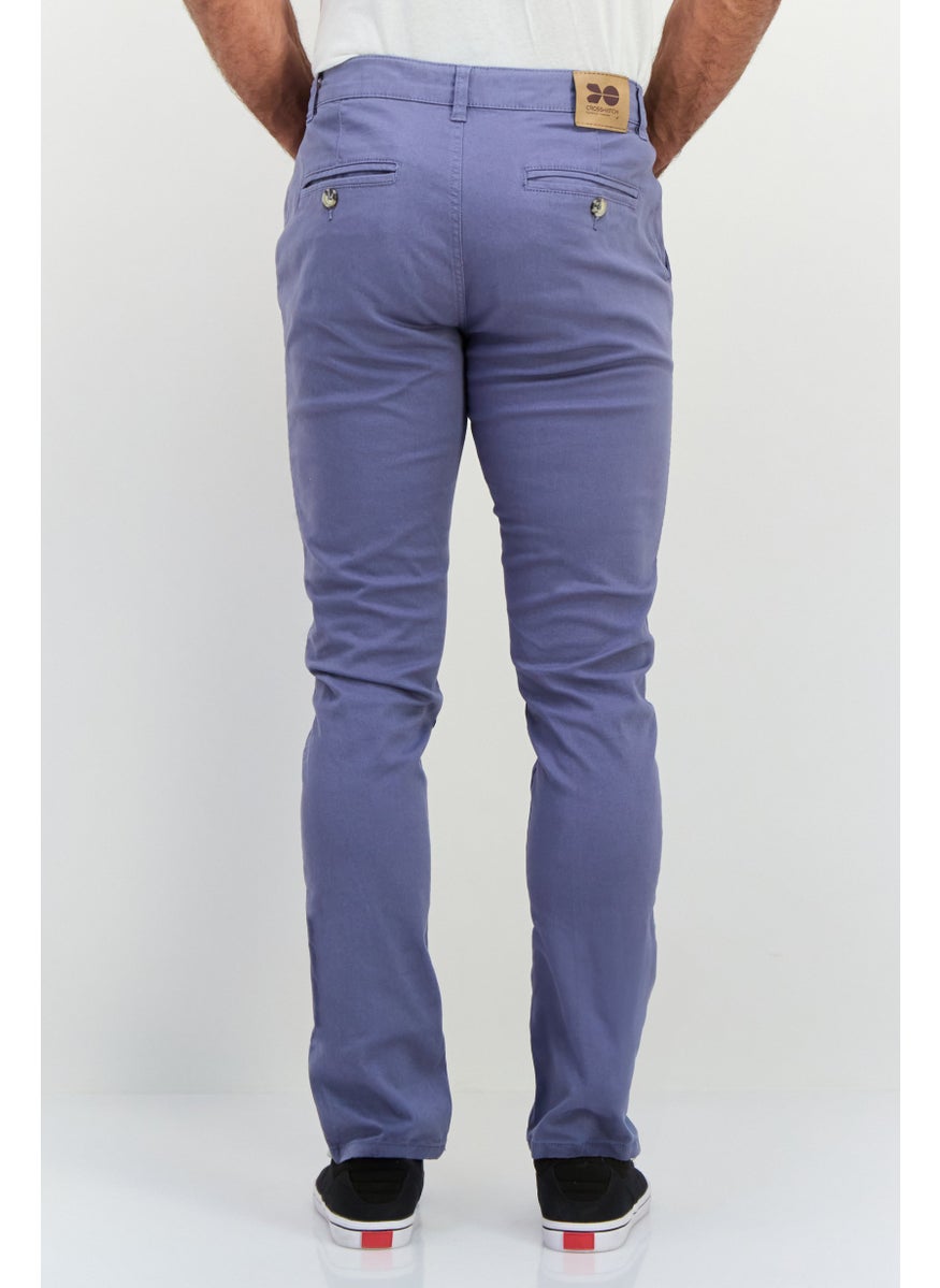 Men Slim Fit Plain Chino Pants, Pale Blue