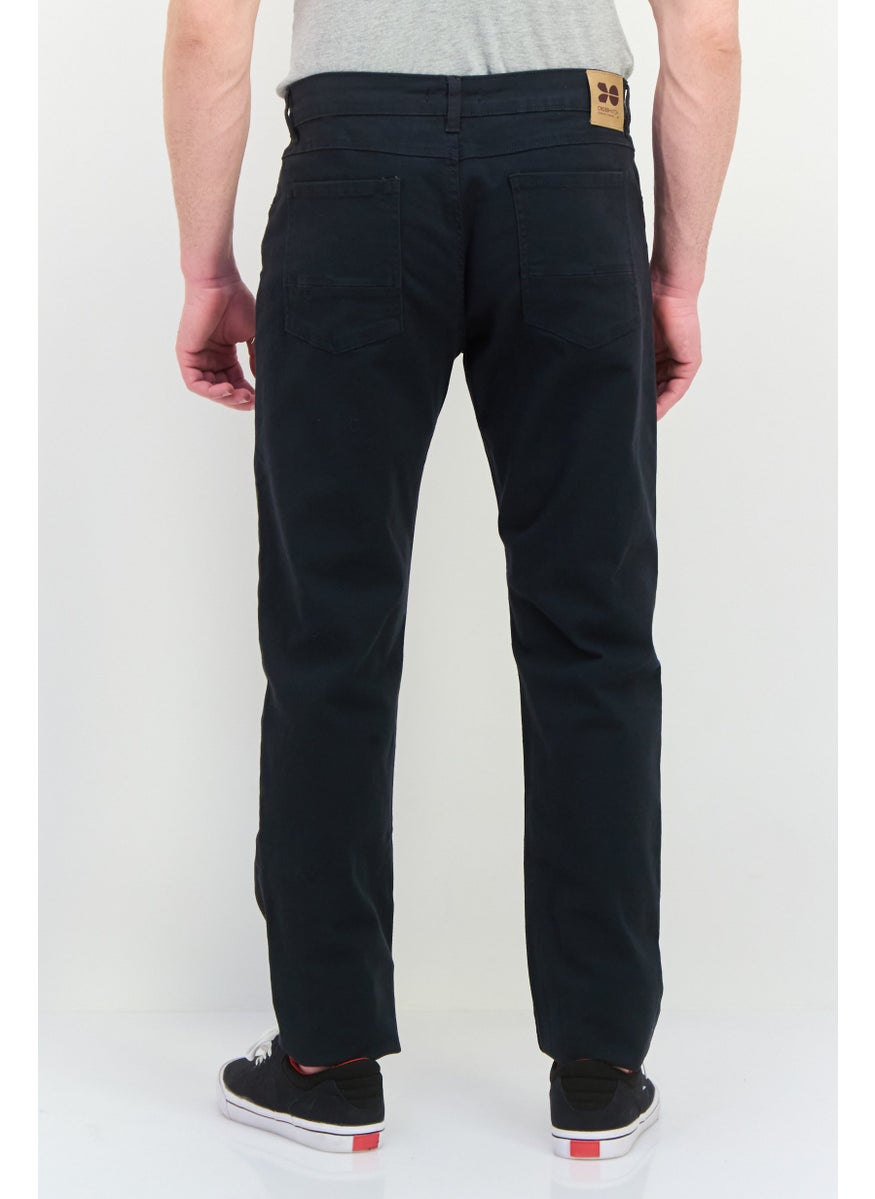 Men Long Plain Chino Pants, Black