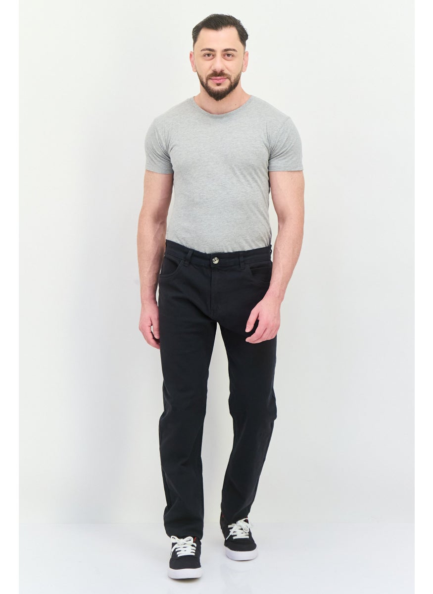 Men Long Plain Chino Pants, Black