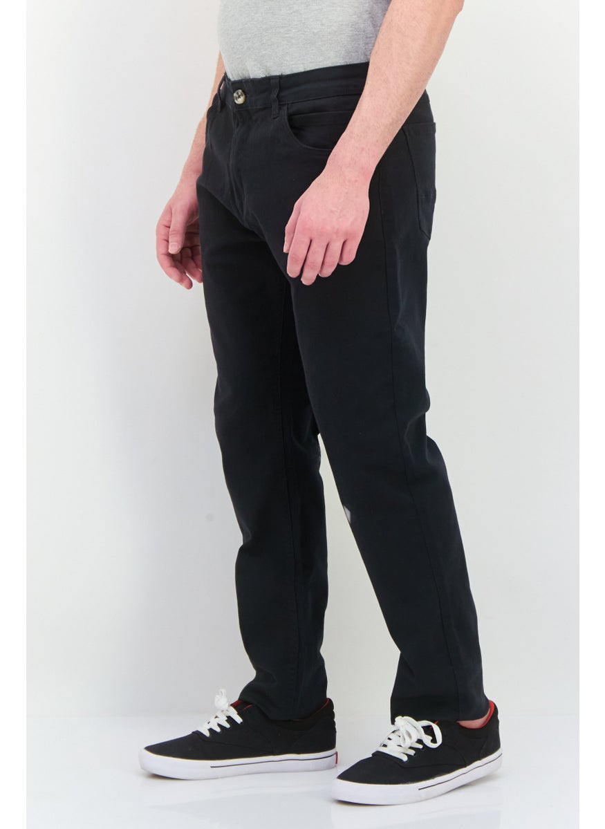 Men Long Plain Chino Pants, Black