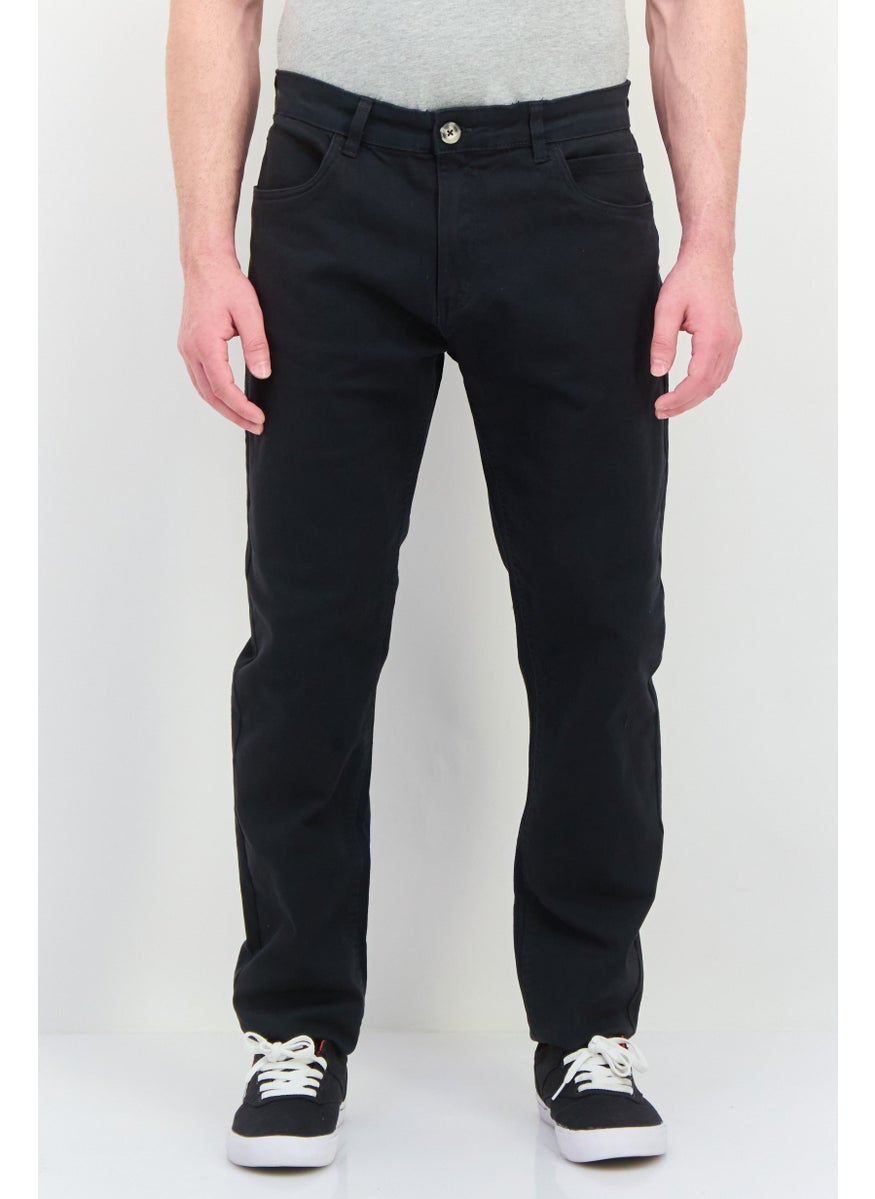 Men Long Plain Chino Pants, Black
