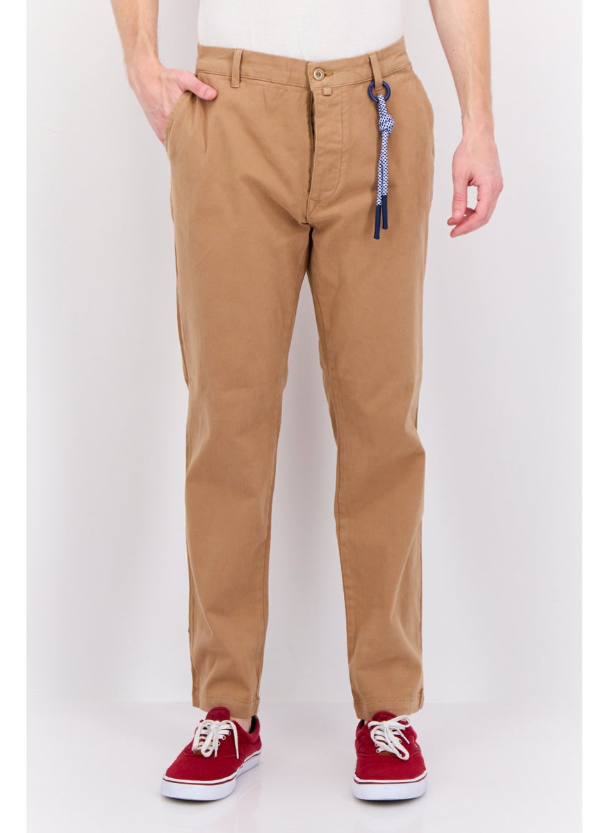Men Regular Fit Solid Chino Pants, Tan