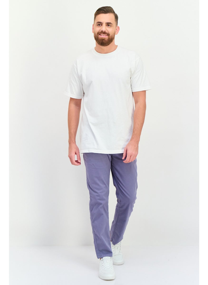 Men Slim Fit Plain Chino Pants, Pale Blue