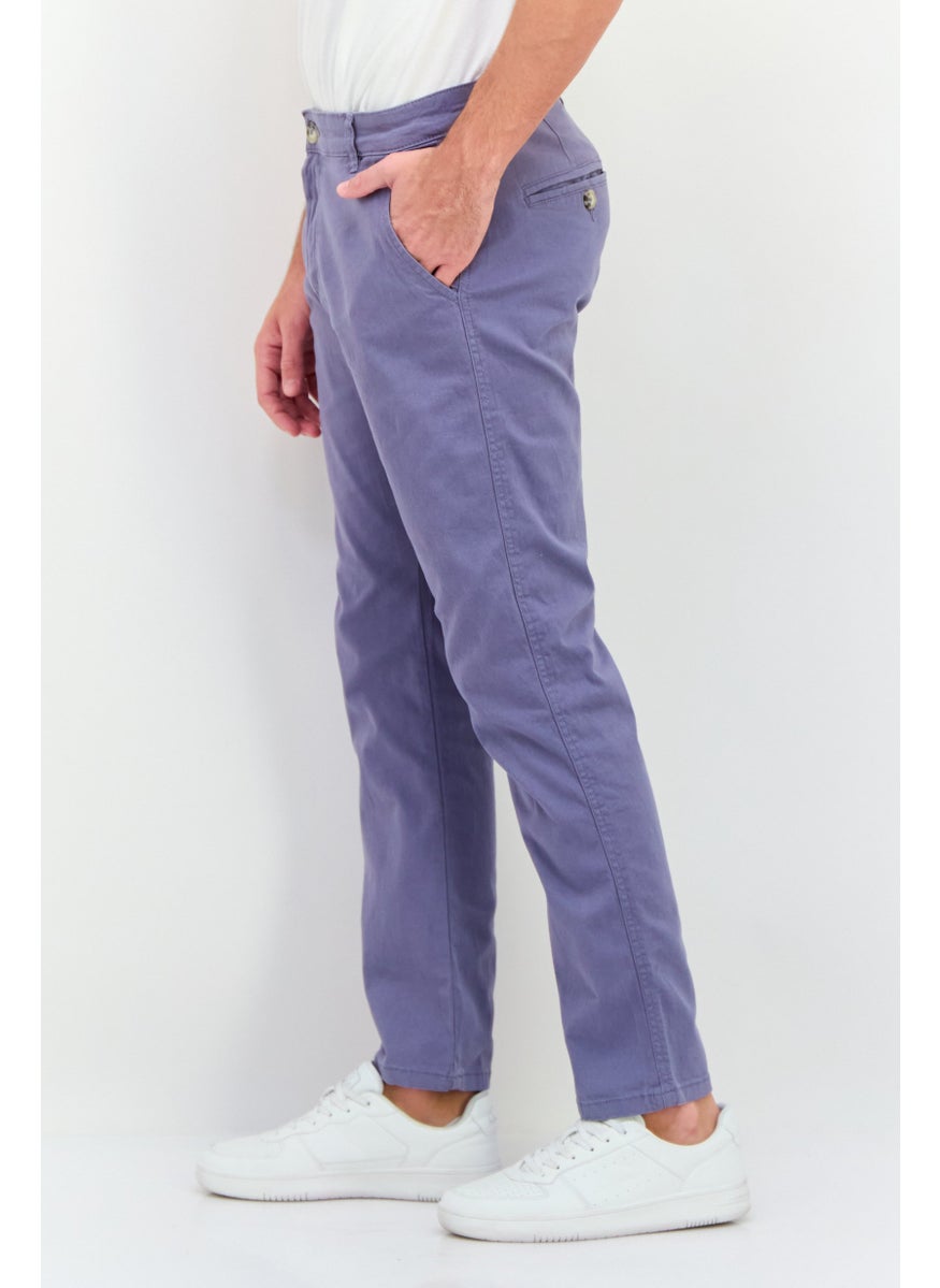 Men Slim Fit Plain Chino Pants, Pale Blue