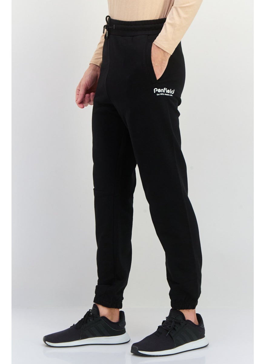 Men Regular Fit Brand Logo Jogger Pants, Black