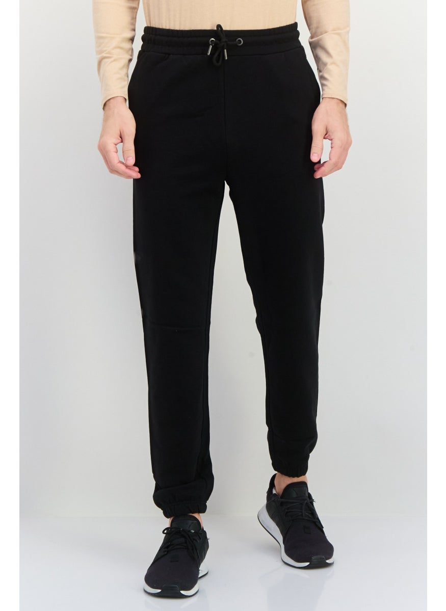 Men Regular Fit Brand Logo Jogger Pants, Black