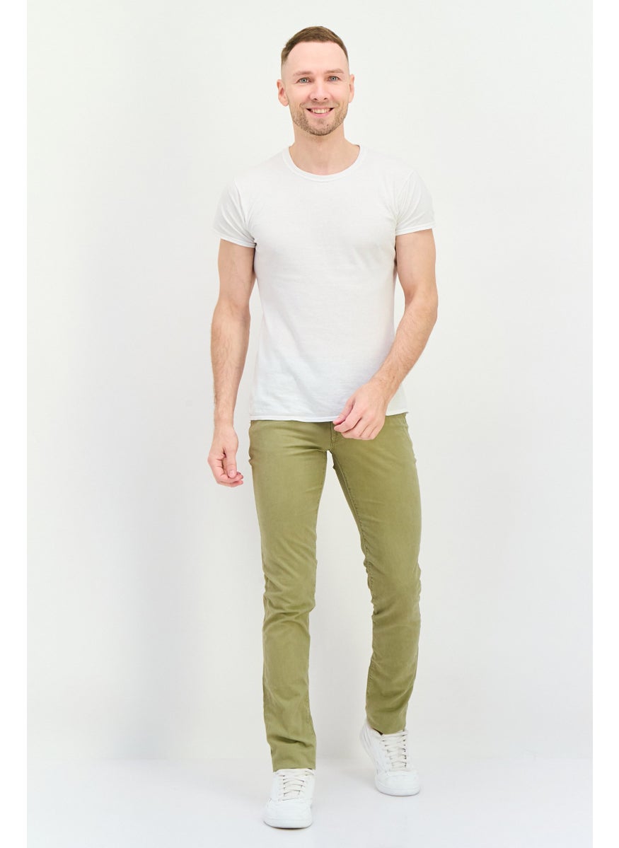 Men Slim Fit Solid Straight Leg Pants, Olive