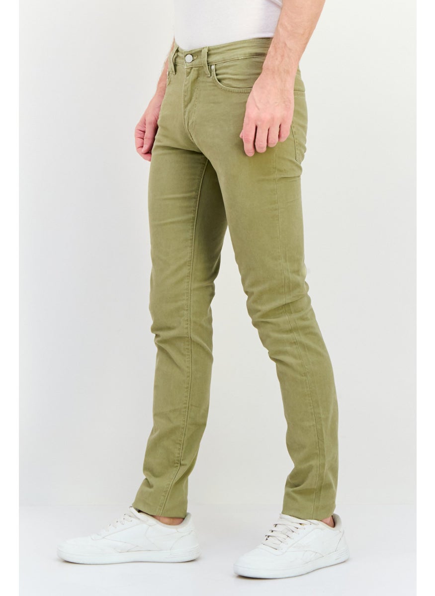 Men Slim Fit Solid Straight Leg Pants, Olive