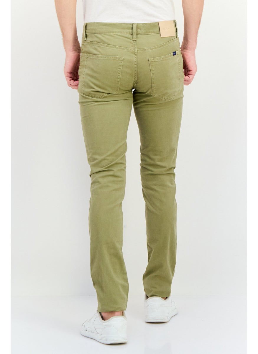 Men Slim Fit Solid Straight Leg Pants, Olive