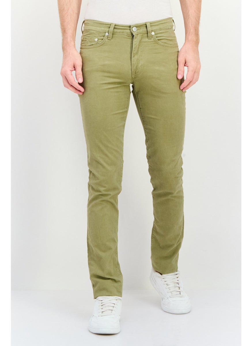 Men Slim Fit Solid Straight Leg Pants, Olive