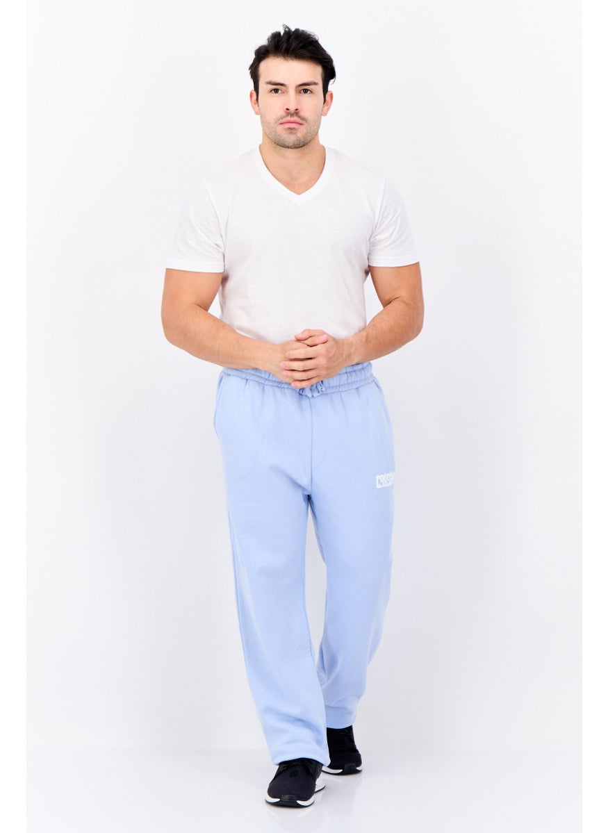 Men Regular Fit Brand Logo Jogger Pants, Light Blue