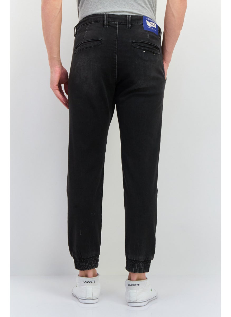 Men Tapered Fit Washed Jogger Pants, Black