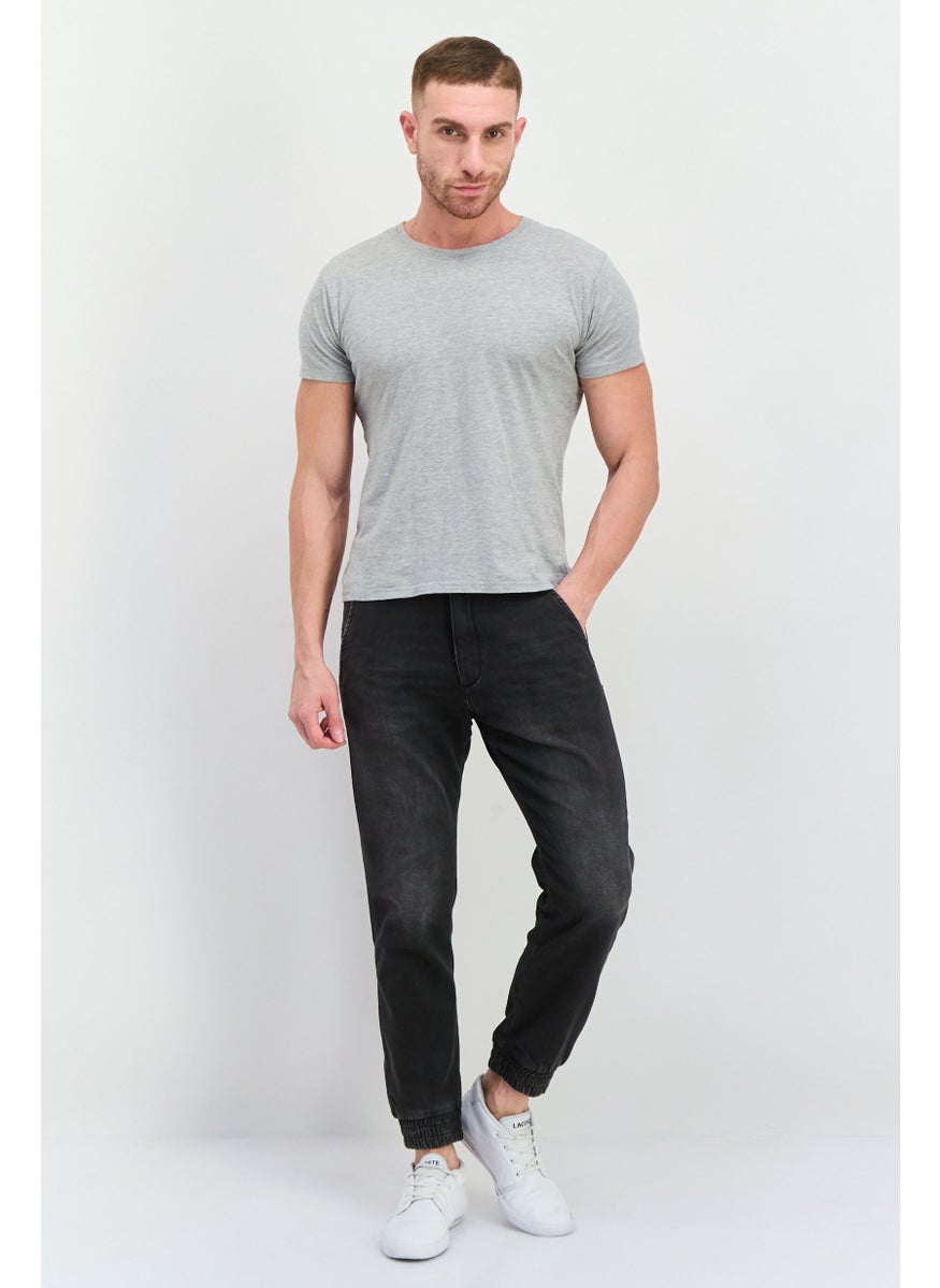 Men Tapered Fit Washed Jogger Pants, Black