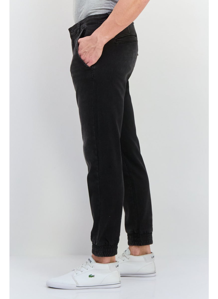 Men Tapered Fit Washed Jogger Pants, Black