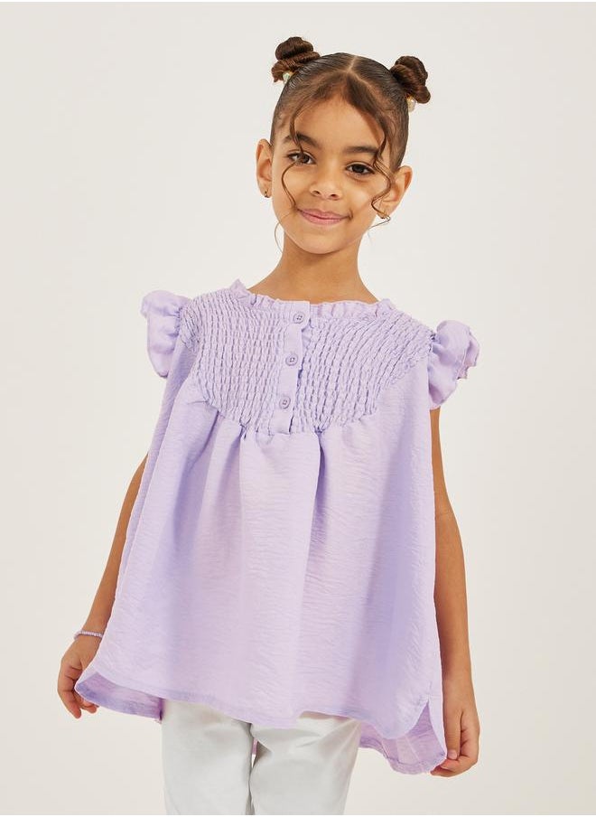 Frill Sleeve Smocked Top with Button Details