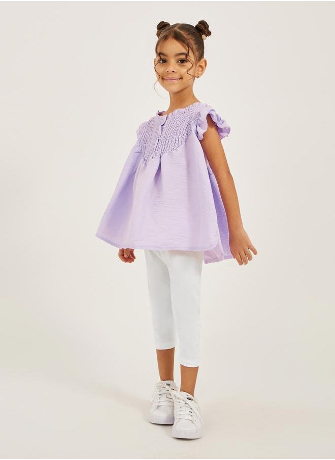 Frill Sleeve Smocked Top with Button Details