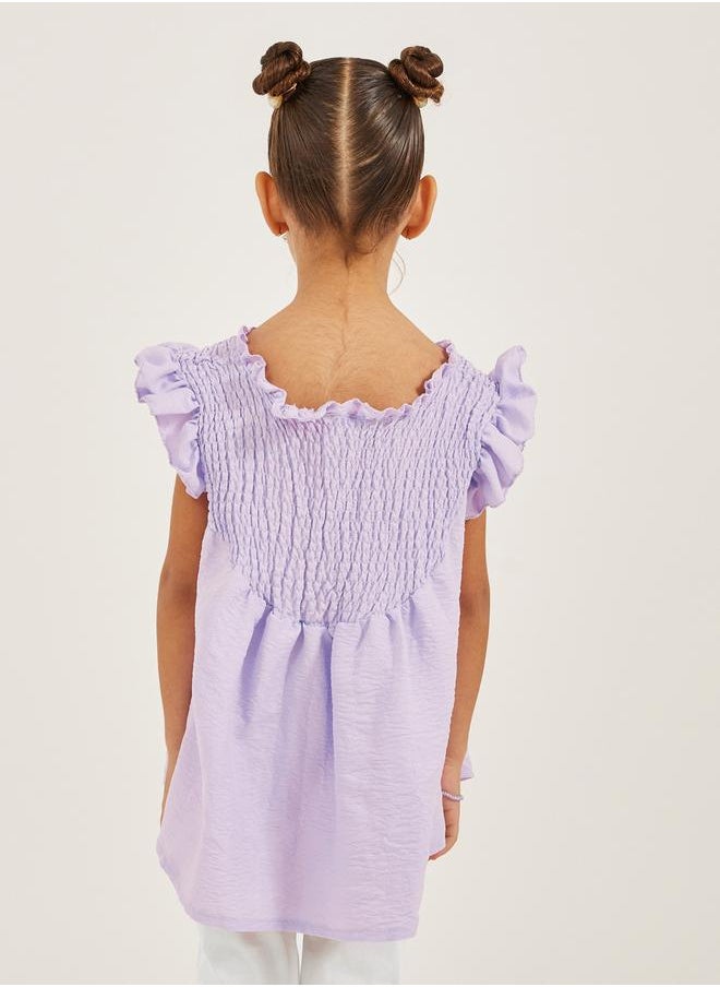 Frill Sleeve Smocked Top with Button Details