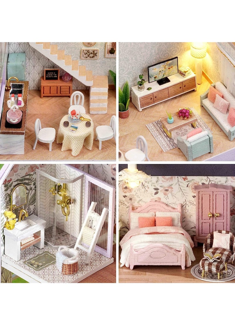Dollhouse DIY Miniature Wooden Furniture Kit, Mini Handmade Doll House with LED, Furniture Kit 1:24 Scale Creative Doll House Toys for Adult Friend Lover Birthday Gift