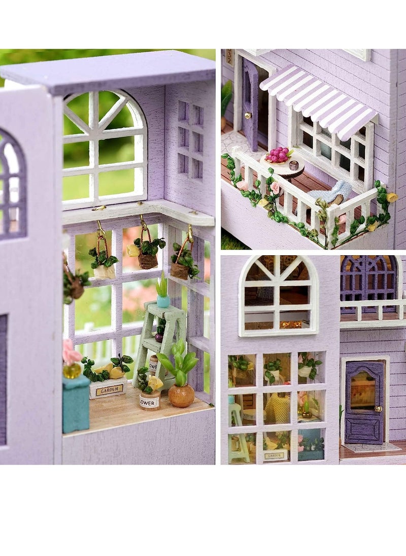 Dollhouse DIY Miniature Wooden Furniture Kit, Mini Handmade Doll House with LED, Furniture Kit 1:24 Scale Creative Doll House Toys for Adult Friend Lover Birthday Gift