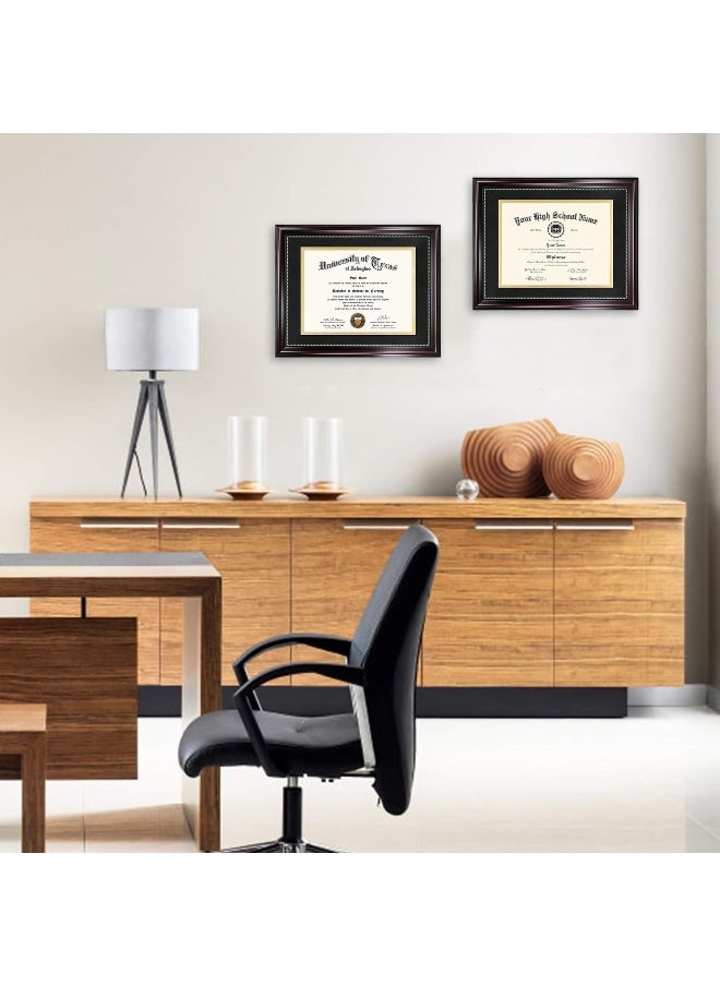 GraduationMall 8.5x11 Diploma Frame with Black over Gold Mat or Display 11x14 Document without Mat, UV Protection Acrylic, Mahogany with Gold Beads