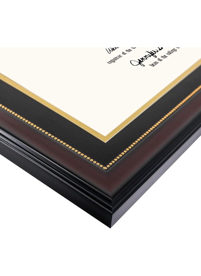GraduationMall 8.5x11 Diploma Frame with Black over Gold Mat or Display 11x14 Document without Mat, UV Protection Acrylic, Mahogany with Gold Beads