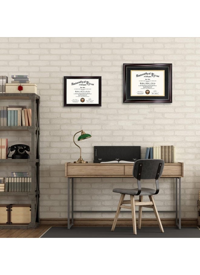 GraduationMall 8.5x11 Diploma Frame with Black over Gold Mat or Display 11x14 Document without Mat, UV Protection Acrylic, Mahogany with Gold Beads