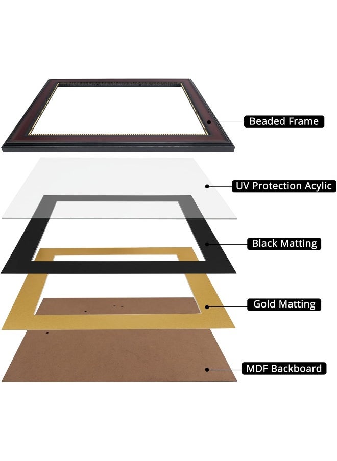 GraduationMall 8.5x11 Diploma Frame with Black over Gold Mat or Display 11x14 Document without Mat, UV Protection Acrylic, Mahogany with Gold Beads